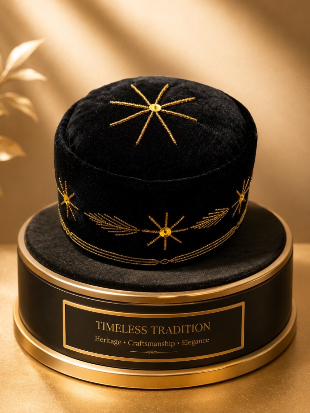 Black Velvet Men African/Nigerian/Chief/ Igbo Odogwu /Gold Embroidery Trad-cap